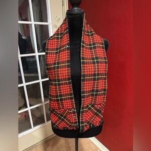 Vintage Wool Plaid Button Scarf Vest Wrap 1950s Tartan Pockets Convertible
